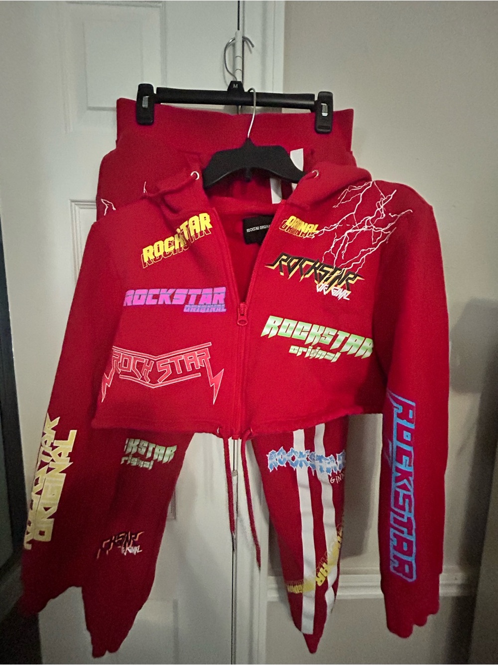 Rockstar Red Cropped Hoodie & Jogger Set - Rockstar